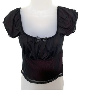 Vintage Social Collison S/M Babydoll Goth Black Red Mesh Bow Baby Tee Vamp